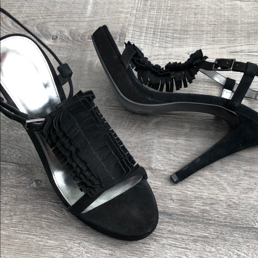 Calvin Klein black suede platform strapped sandals